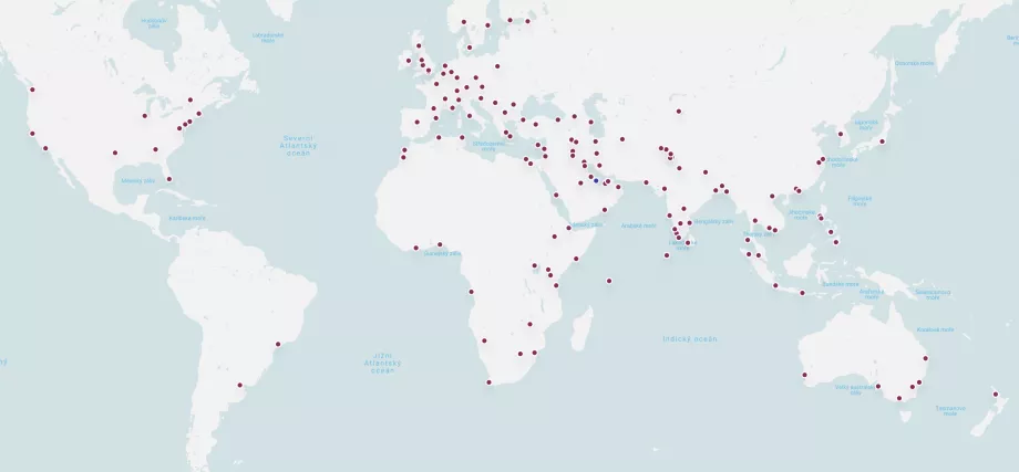 Mapa tras Qatar Airways