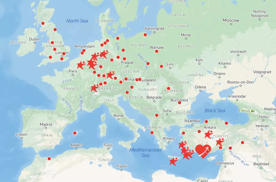 Mapa trasy Corendon Airlines