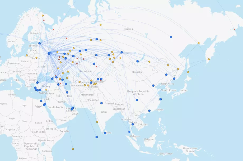 Mapa trasy Aeroflot