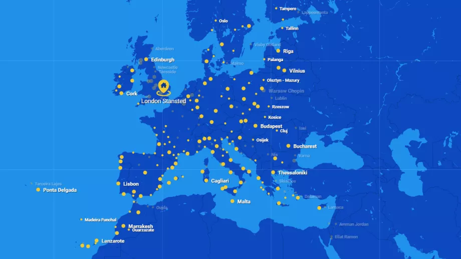 Mapa trasy Ryanair