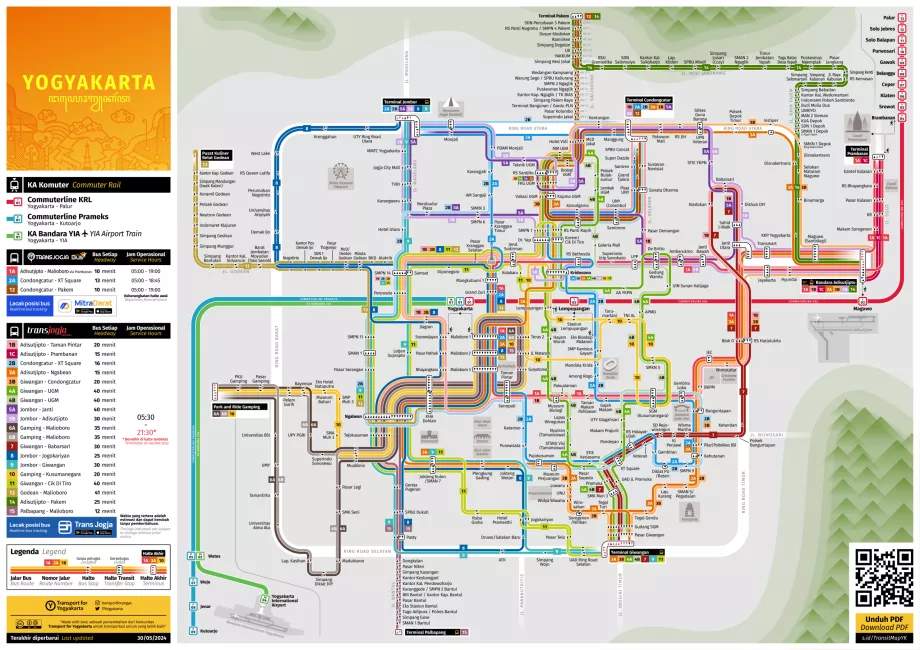 Mapa autobusów i pociągów w Yogyakarcie