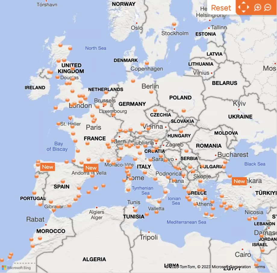 Mapa tras easyJet