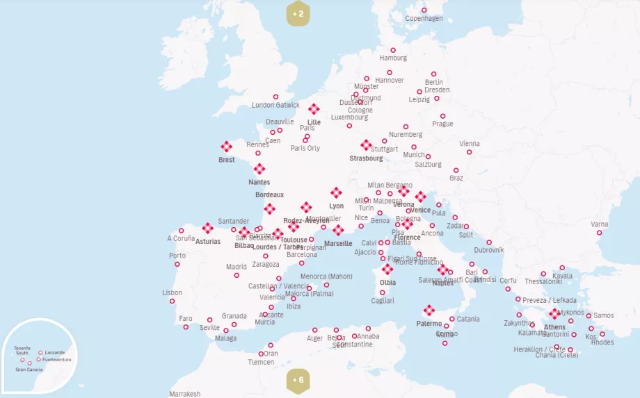 Mapa miejsc docelowych Volotea