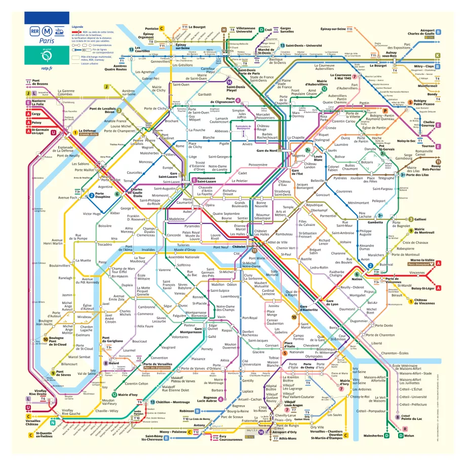 Mapa metra w centrum Paryża