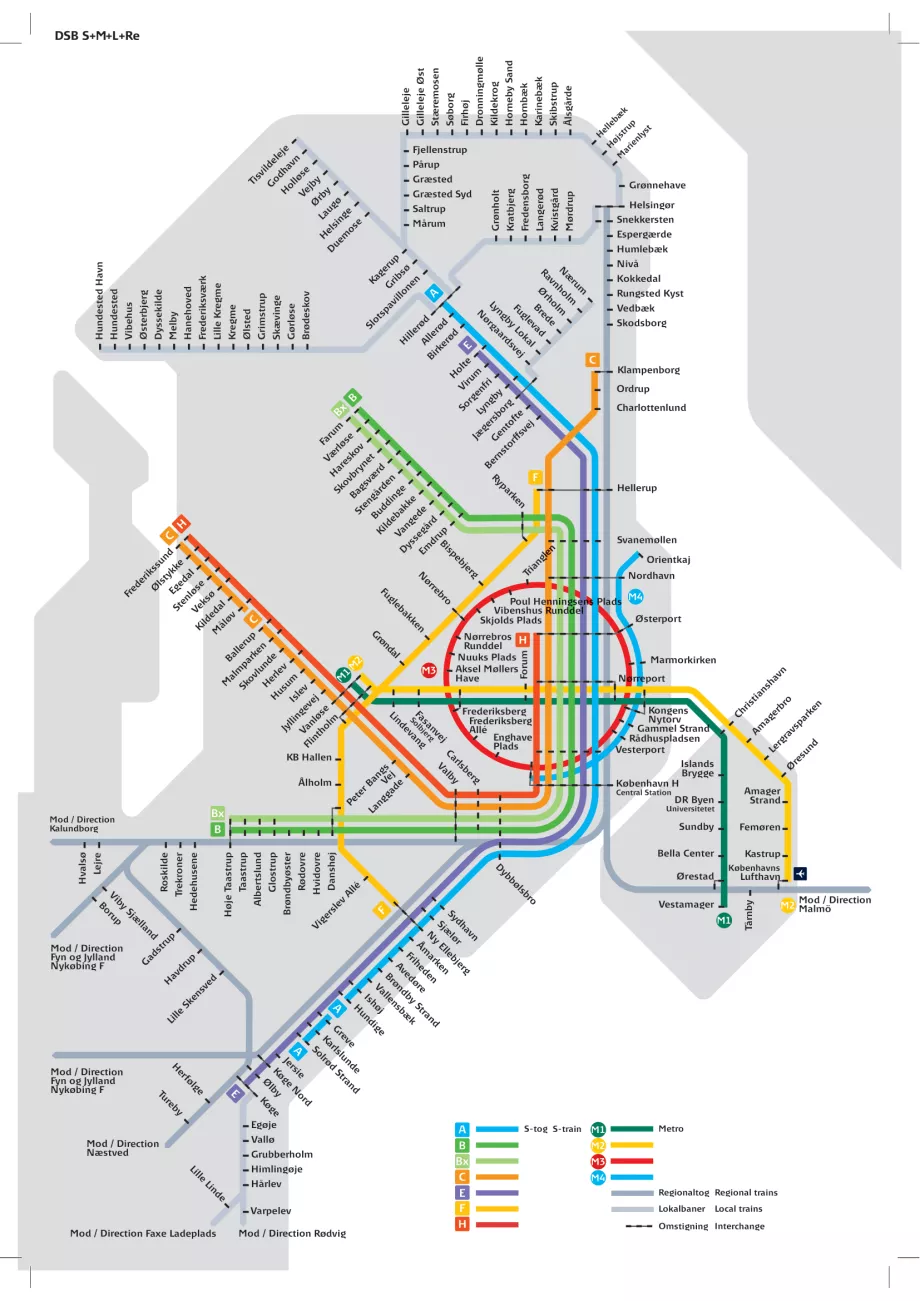 Mapa metra i pociągów w Kopenhadze