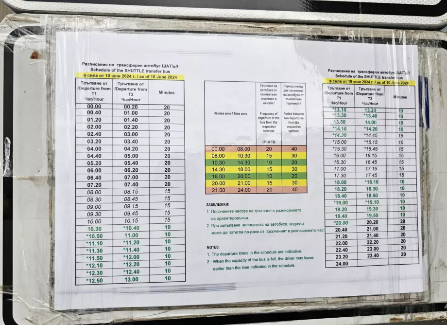 Rozkład jazdy autobusów wahadłowych między terminalami