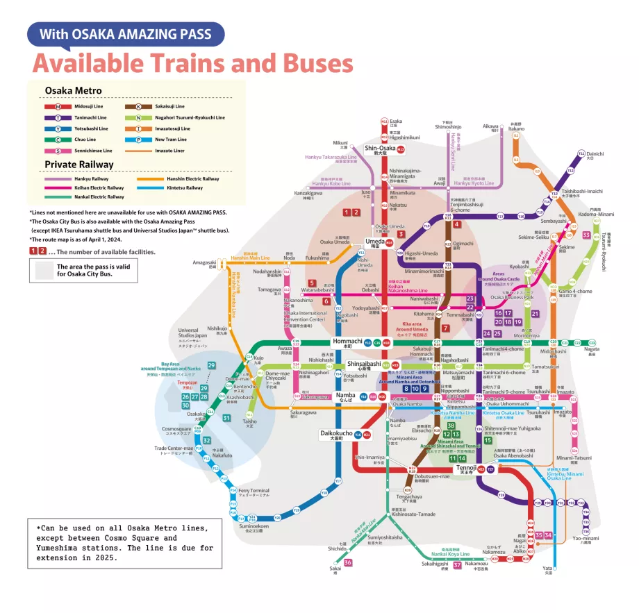 Mapa linków do przepustki Osaka Amazing Pass