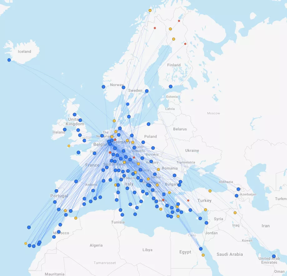 Mapa trasy Eurowings